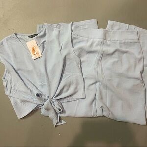 Light Blue Women's Tie-Front Top and Pants Set